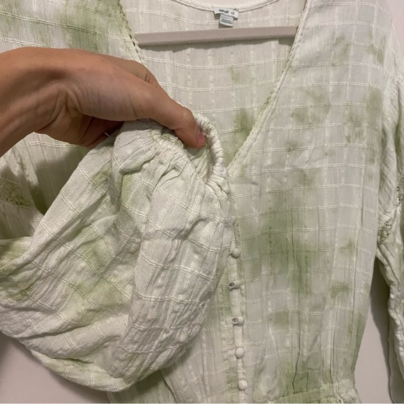 Aerie White and Green Tie Dye Button Front Linen Blend Romper Small - Picture 9 of 9